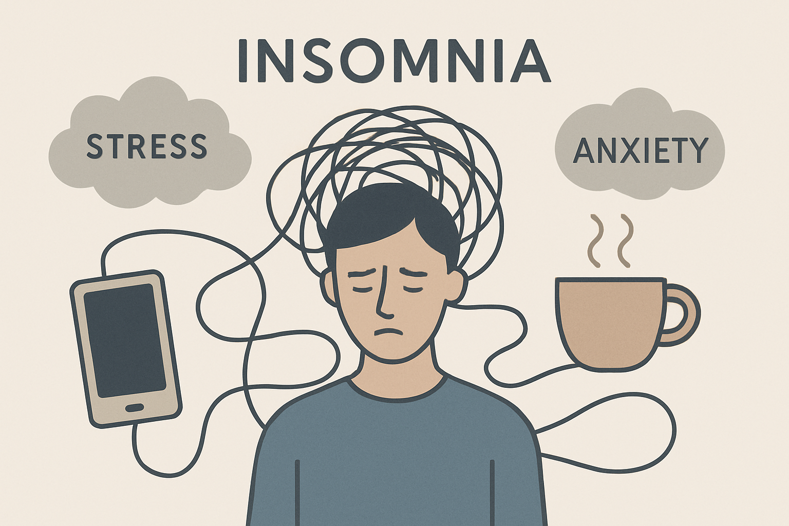 Various factors contributing to insomnia including stress, medical conditions, and lifestyle factors