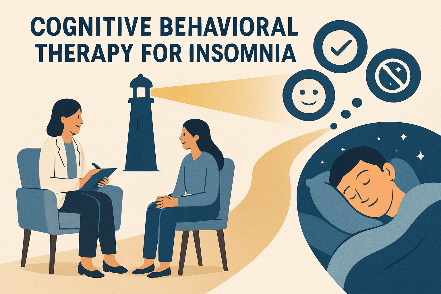 Cognitive Behavioral Therapy for Insomnia (CBT-I) session showing therapeutic techniques for sleep improvement