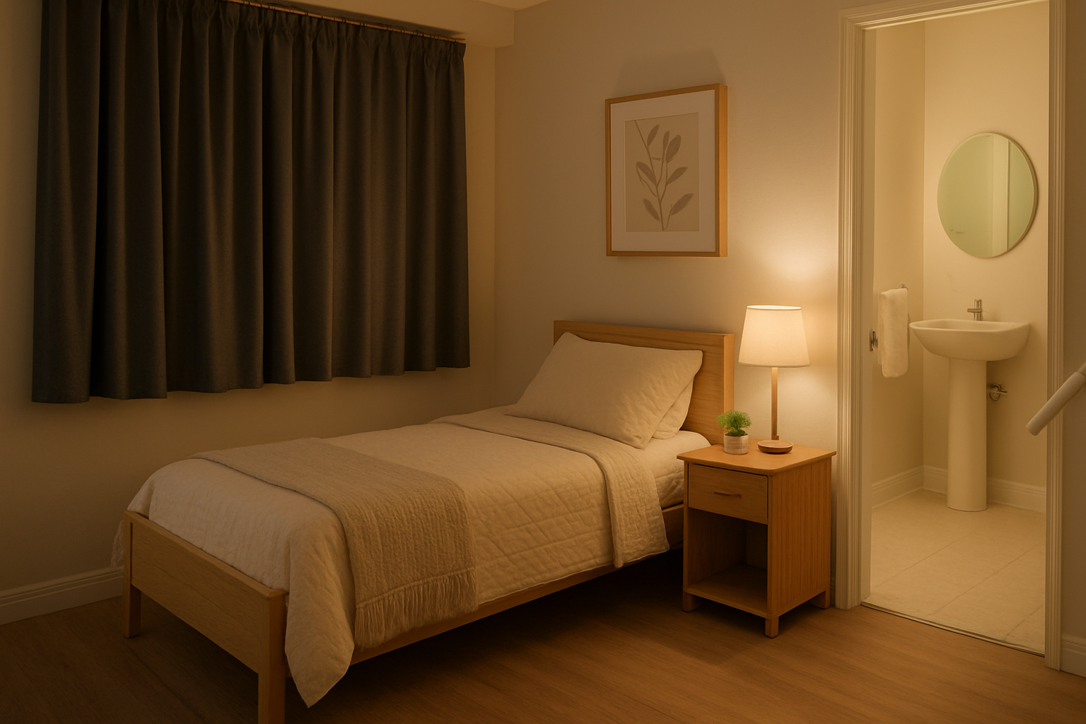 Optimized sleep environment for elderly with proper lighting, temperature, and safety features
