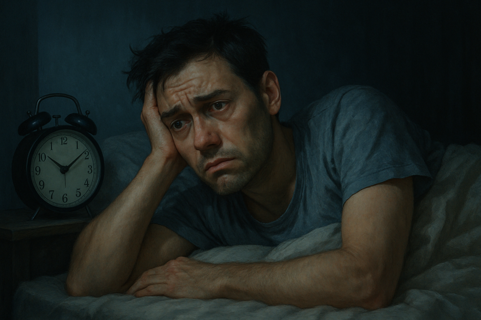 Person experiencing the daily impact of insomnia on work, mood, and overall quality of life