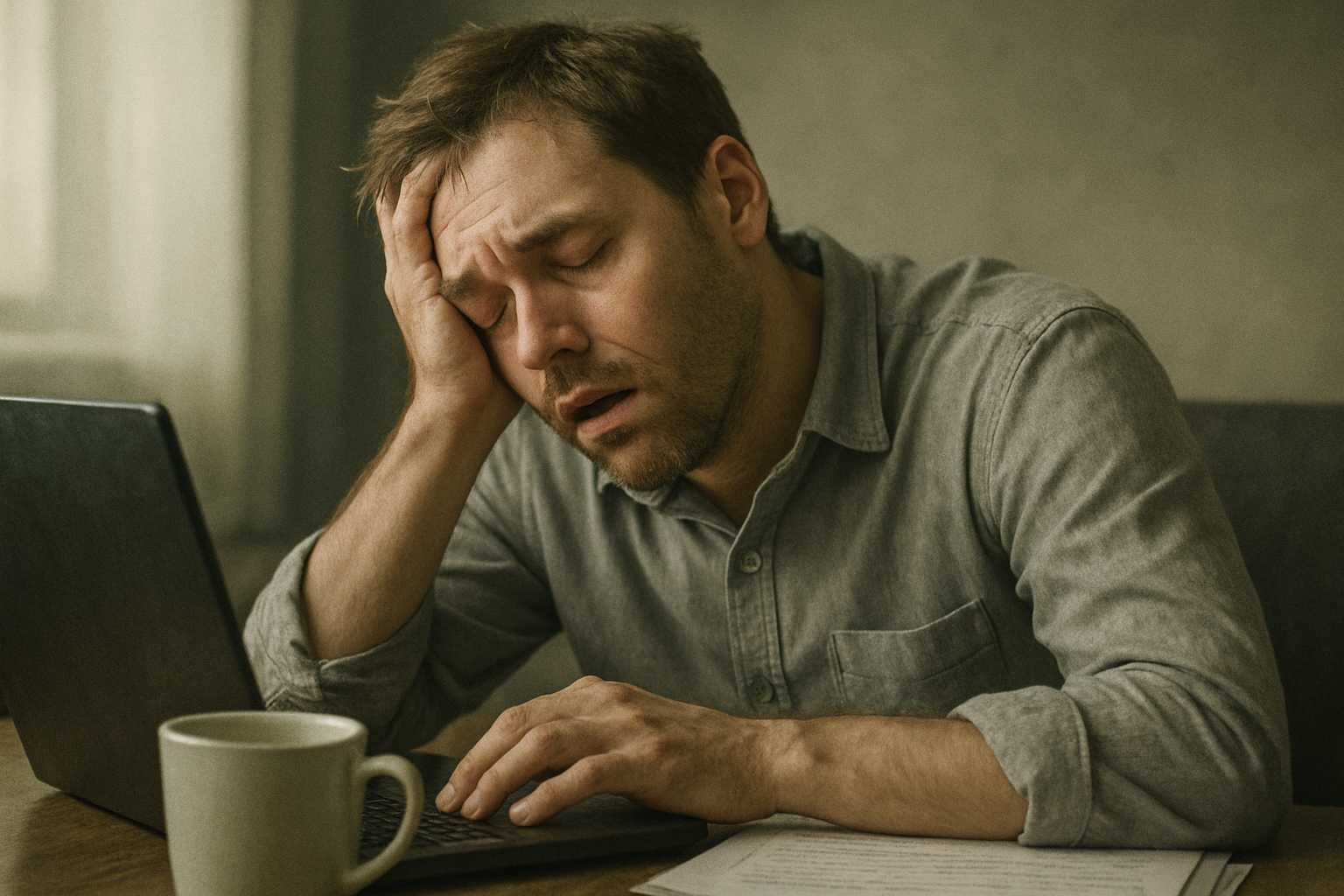 Person experiencing excessive daytime sleepiness and fatigue due to sleep apnea