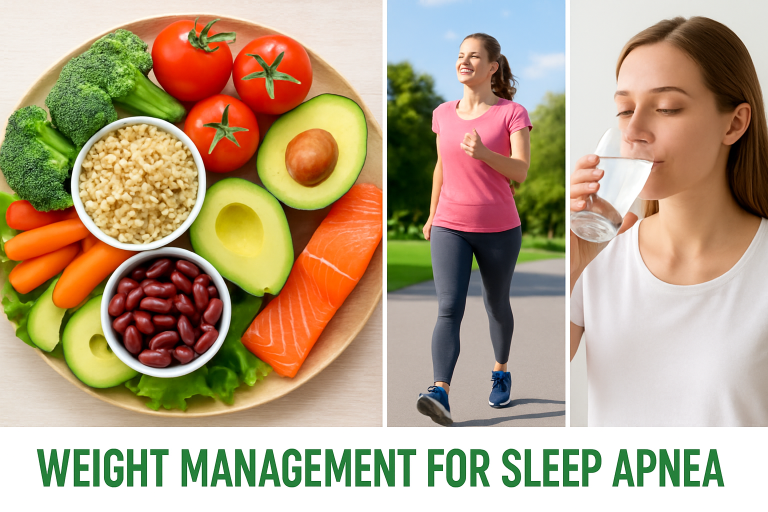 Infographic showing various weight management strategies for improving sleep apnea